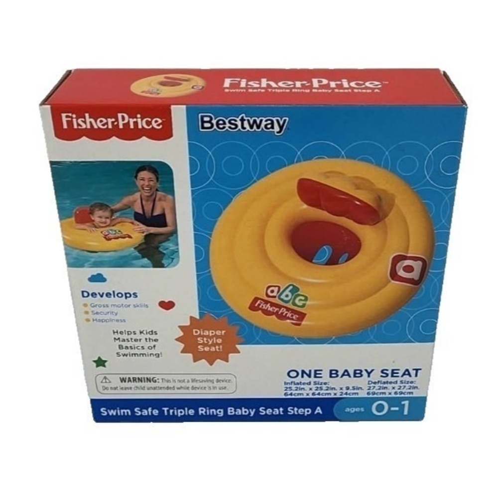 Fisher-Price Bestway Swim Safe Triple Ring Baby Seat Step A Yellow Float 0-1 Yr